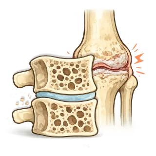 Arthrose et ostéoporose : Kinésiologie et vieillissement actif Illustration d’un os et d’une articulation représentant l’arthrose et l’ostéoporose dans un contexte de vieillissement actif