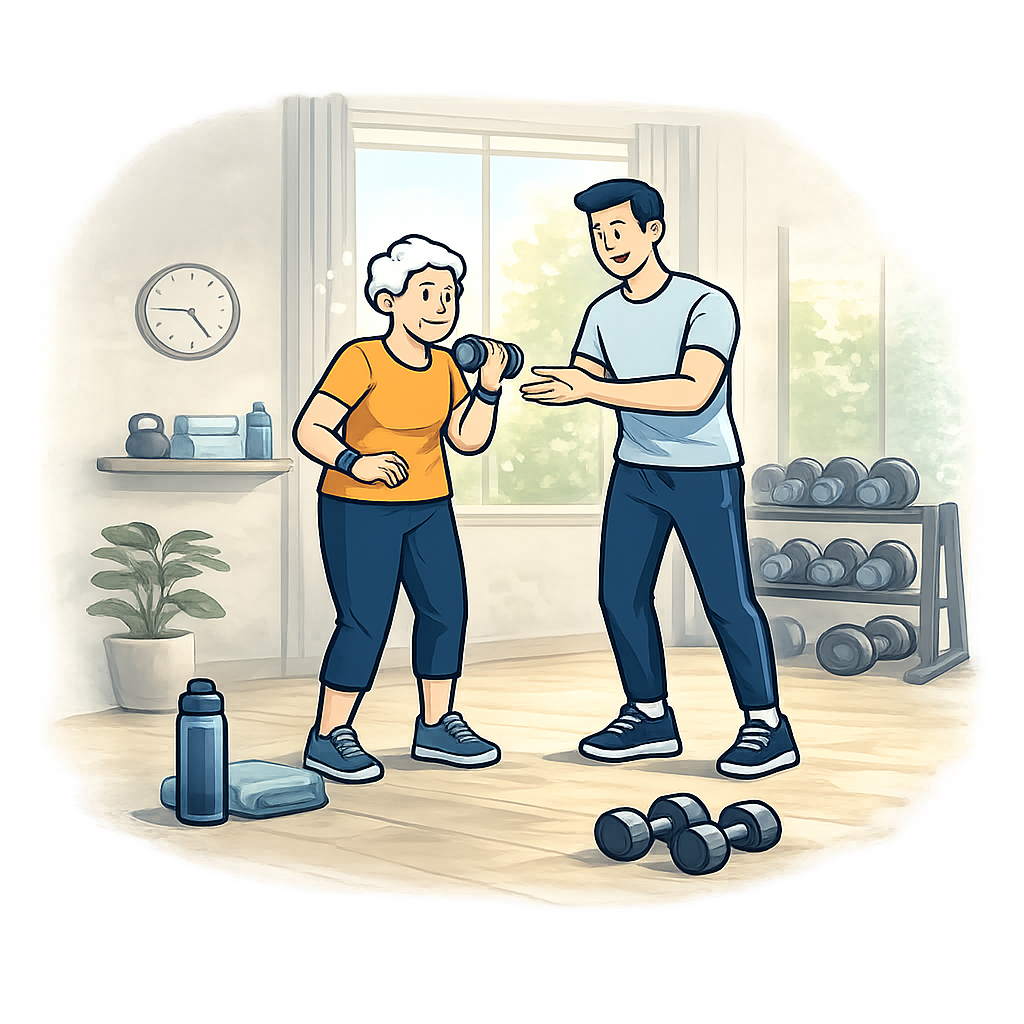 Illustration représentant la kinésiologie pour le meilleur vieillissement actif avec maintien de la masse musculaire, amélioration de la posture et prévention des chutes à Mascouche, Repentigny, Blainville, Rosemère