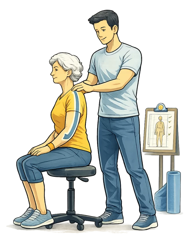 Illustration éducative représentant l’intégration posturale globale en kinésiologie, mettant en évidence l'importance de la posture des épaules