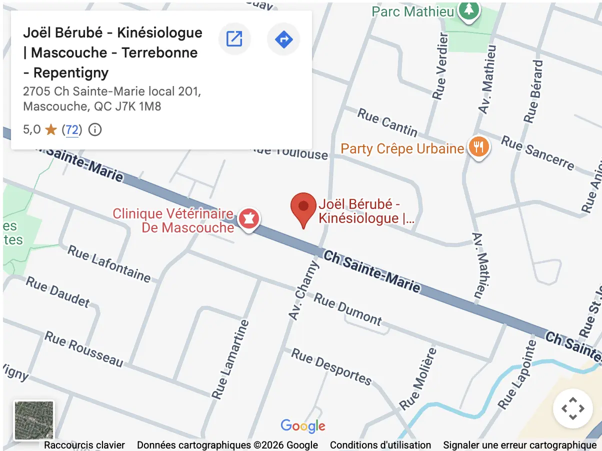 Carte de la clinique Kinesiologue Mascouche