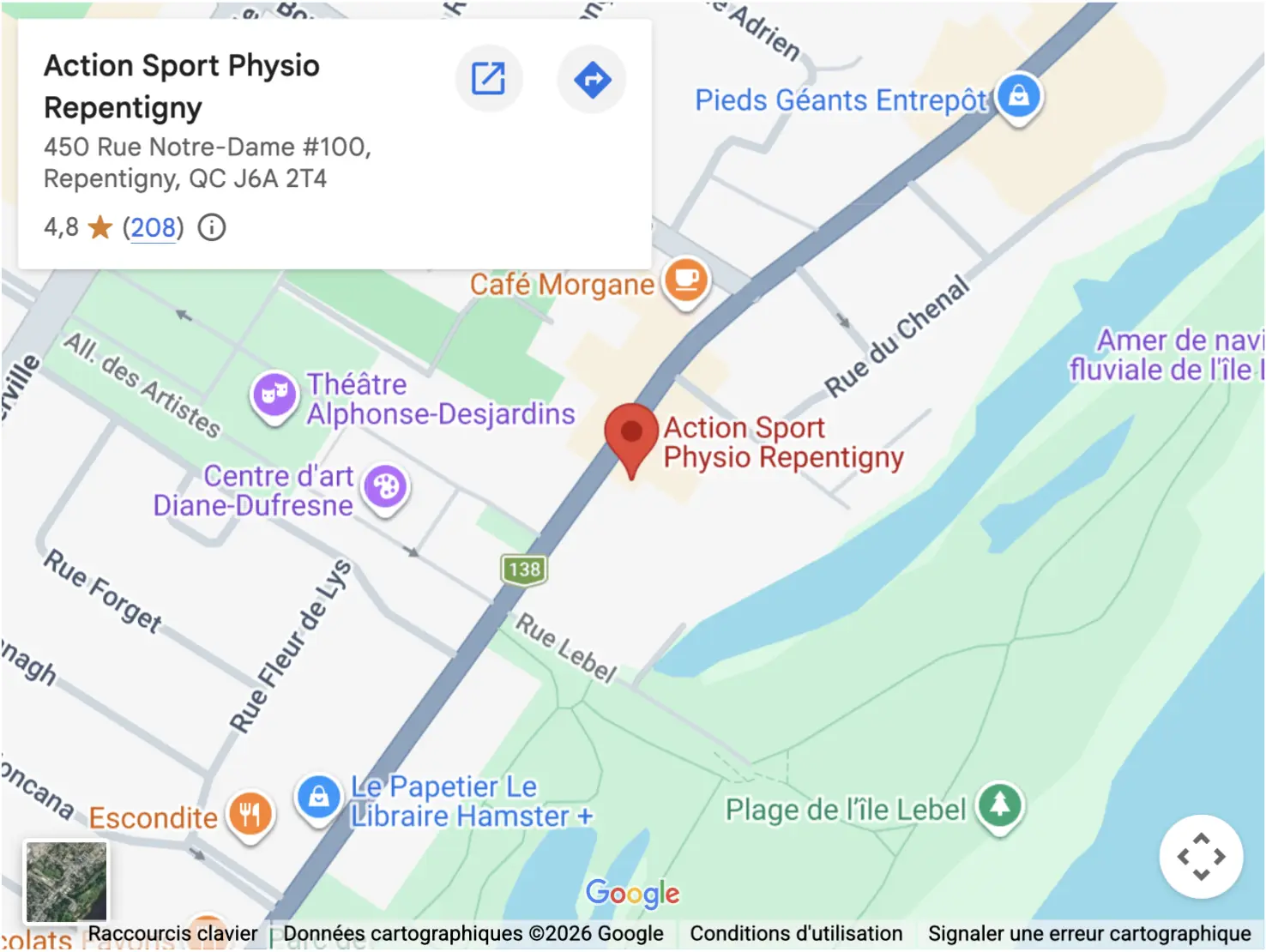 Carte de la clinique Kinesiologue Repentigny